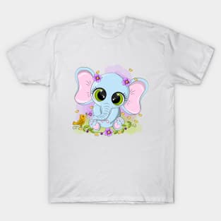 Cheerful baby elephant in a meadow with flowers T-Shirt